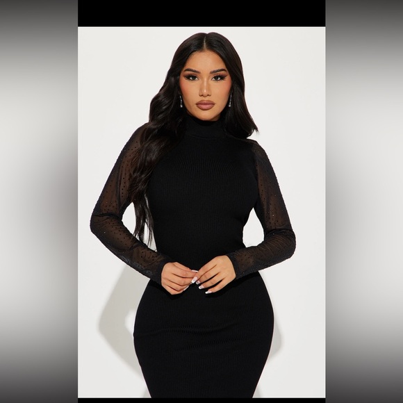 Midi dress with badazzled long sleeve - Picture 1 of 3